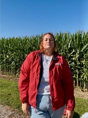 Casual Red Bomber Jacket with Zip Front